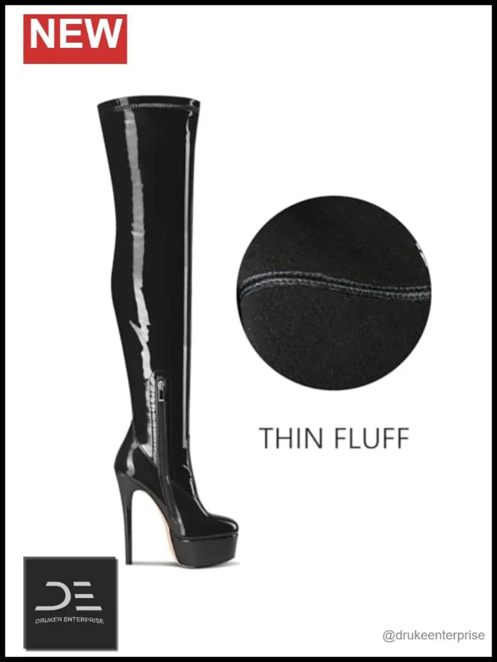 Women's Patent Leather Over The Knee Platform Stiletto Lace-Up Zipper Boots 5.9
